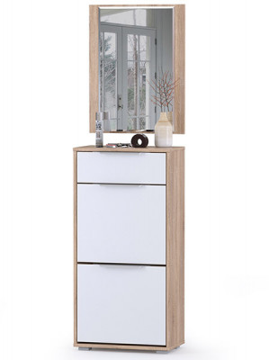 Куба Прихожая 5, обувница 13.114 + Зеркало, цвет дуб сонома/белый премиум, ШхГхВ 50х28,3х180 см.