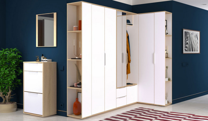 Куба Прихожая 5, обувница 13.114 + Зеркало, цвет дуб сонома/белый премиум, ШхГхВ 50х28,3х180 см.