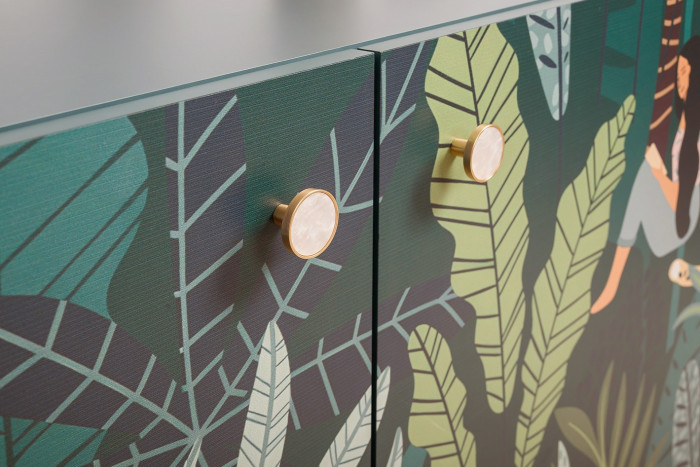 Либера Комод-тумба 16.230.01 + Либера Комод-тумба 16.230.01, цвет пасифай/белый, ШхГхВ 230,6х42,6х92,3 см., фасады с рисунком Тропический лес