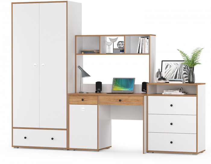 Вуди Компоновка № 51, цвет белый премиум/дуб крафт золотой, ШхГхВ 266х52,7х180,3 см., универсальная сборка