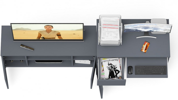 Мори Стол компьютерный МС-1 левый + Тумба МТВ1200.1, цвет графит, ШхГхВ 210,4х50х76,6 см., выдвижной ящик слева, НЕ универсальная сборка