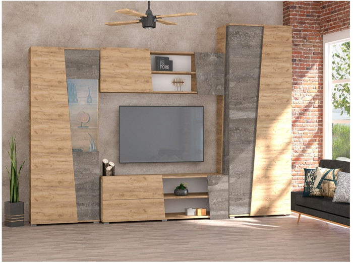 Модульная Гостиная Аллегро 10 №1 (Камень Темный/Дуб крафт золотой)