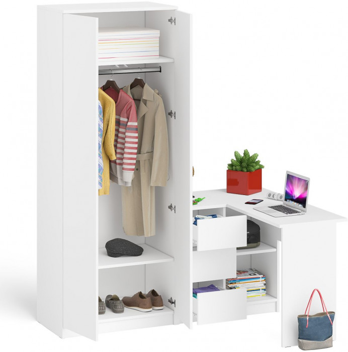 Мори компьютерный стол МС-16 левый + Шкаф МШ800.1, белый