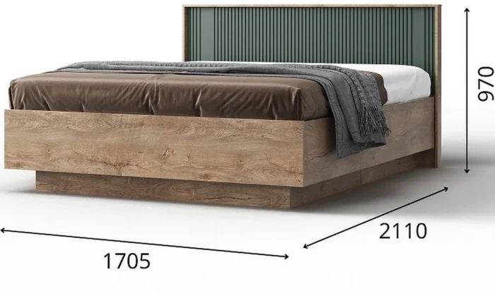 Кровать 160х200 "Герта" с ортопедическим основанием + ПМ - Дуб канзас/Зеленый матовый