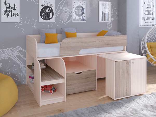 Кровать чердак Астра 9 V9 Дуб молочный/Сонома