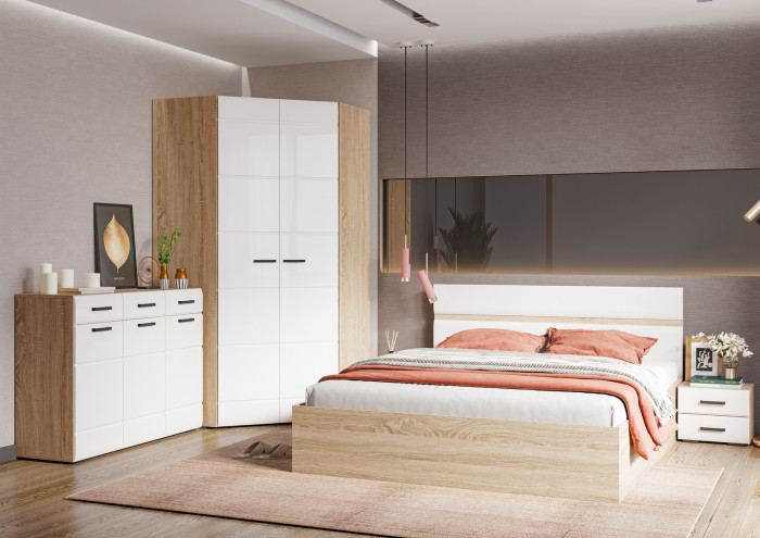 ЛИБЕРТИ ШК 06 Шкаф угловой 1060 (1060х2100х1060) Фасад МДФ БЕЛЫЙ ГЛЯНЕЦ/Корпус ДУБ СОНОМА