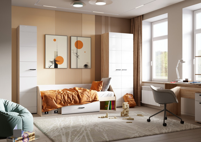 ЛИБЕРТИ ШК 06 Шкаф угловой 1060 (1060х2100х1060) Фасад МДФ БЕЛЫЙ ГЛЯНЕЦ/Корпус ДУБ СОНОМА