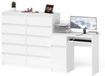 Мори Стол компьютерный МС-1 левый + Комод МК1200.10, цвет белый, ШхГхВ 210,4х50х115 см., выдвижной ящик слева, НЕ универсальная сборка