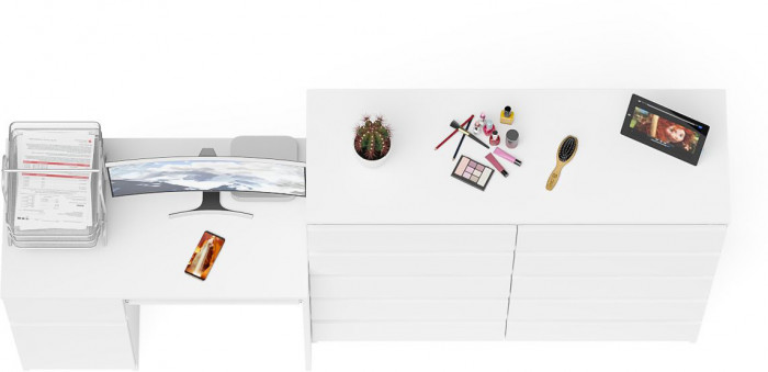 Мори Стол компьютерный МС-1 левый + Комод МК1200.10, цвет белый, ШхГхВ 210,4х50х115 см., выдвижной ящик слева, НЕ универсальная сборка