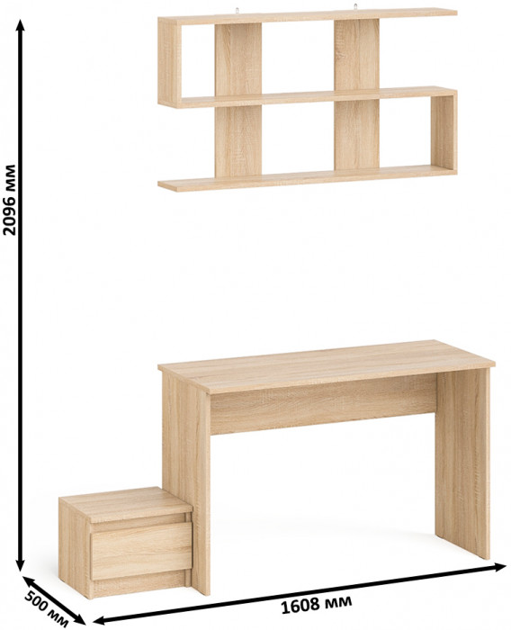 Мори Стол письменный МСП1200.1 + Тумба ТМП400.1 + Полка 1200, цвет дуб сонома, ШхГхВ 160,8х50х209,6 см., универсальная сборка
