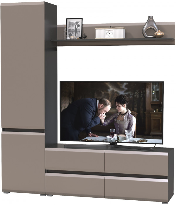 Сидней Комплектация № 046, цвет корпус: антрацит/фасады: МДФ веллюто капучино, ШхГхВ 179,9х41,3х205,2 см., ниша для ТВ 129х41х98 см., универс. сборка