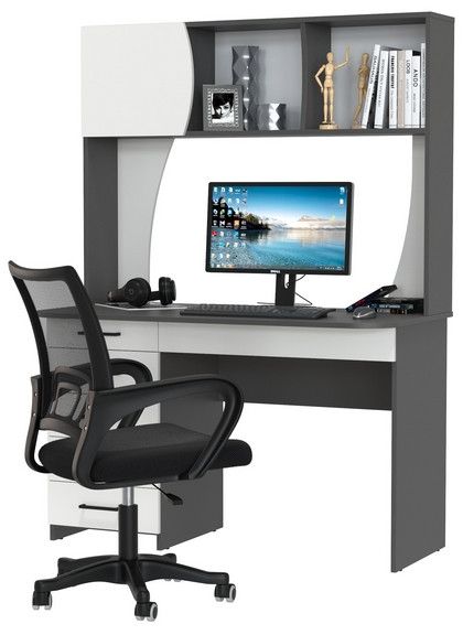 Стол 6-0606 Сигма + кресло 103 чёрное, цвет графит/белый, ШхГхВ 120,5х60,5х166 см., НЕ универсальная сборка