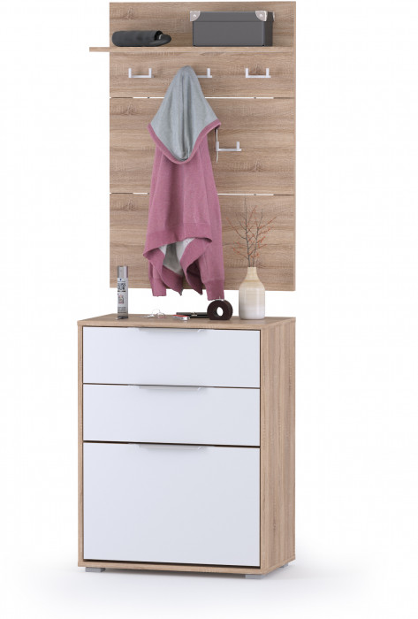 Куба Прихожая 6, обувница 13.113 + Вешалка 10.122, цвет дуб сонома/белый премиум, ШхГхВ 65х38,3х210,6 см.