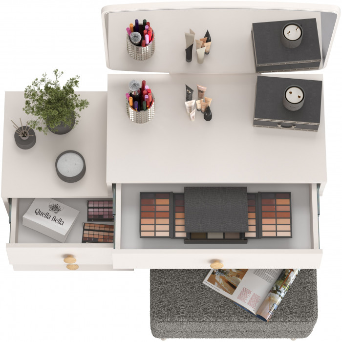 Афина Спальня 4-25901М1к.с. Трюмо + Банкетка 6-5138ТКШтем.серый Тифани, цвет кашемир серый/ткань тёмно-серая, ШхГхВ 105х38,6х129 + 55х33х46 см, ун. сб