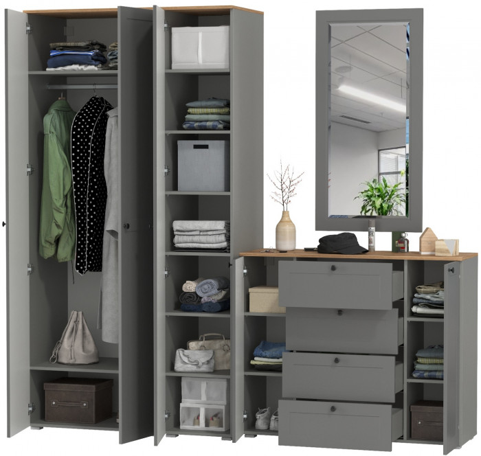 Остин Прихожая 38, цвет серый графит/дуб крафт золотой, ШхГхВ 240х54,3х229,6 см., универсальная сборка