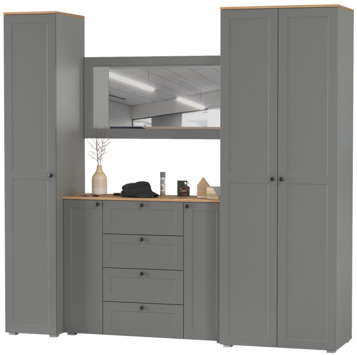 Остин Прихожая 38, цвет серый графит/дуб крафт золотой, ШхГхВ 240х54,3х229,6 см., универсальная сборка