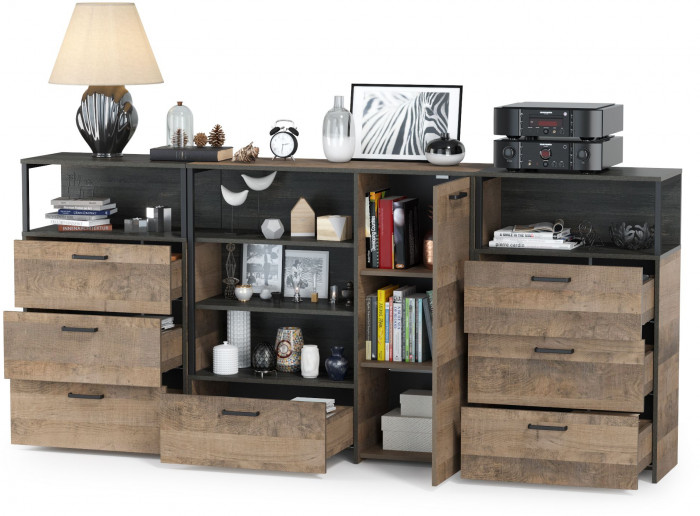 Трувор 13.307.01 Комод + 13.307.02 Комод с ящиками + 13.307.02 Комод с ящиками, дуб гранж песочный/интра