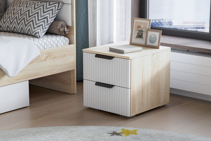 Тумба прикроватная Норд Лине Т01-400, Дуб сонома, Софт пломбир