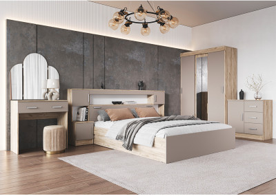 Модульная спальня Бася, Крафт серый/Кашемир