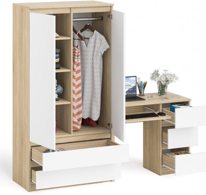 Мори Стол компьютерный МС-6 правый + Шкаф МШ900.1, цвет дуб сонома/белый, ШхГхВ 180,4х50,4х179,6 см., выдвижные ящики справа, НЕ универсальная сборка