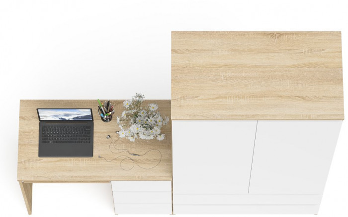 Мори Стол компьютерный МС-6 правый + Шкаф МШ900.1, цвет дуб сонома/белый, ШхГхВ 180,4х50,4х179,6 см., выдвижные ящики справа, НЕ универсальная сборка