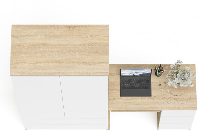 Мори Стол компьютерный МС-6 правый + Шкаф МШ900.1, цвет дуб сонома/белый, ШхГхВ 180,4х50,4х179,6 см., выдвижные ящики справа, НЕ универсальная сборка