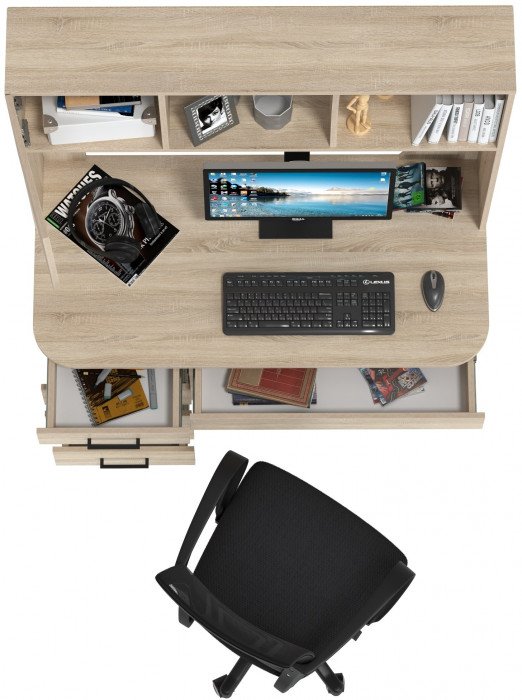 Стол 6-0606 Сигма + кресло 103 чёрное, цвет дуб сонома, ШхГхВ 120,5х60,5х166 см., НЕ универсальная сборка