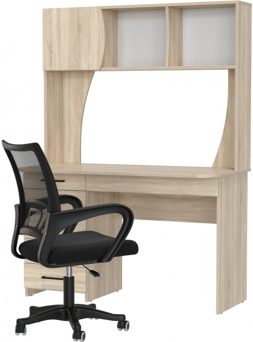 Стол 6-0606 Сигма + кресло 103 чёрное, цвет дуб сонома, ШхГхВ 120,5х60,5х166 см., НЕ универсальная сборка