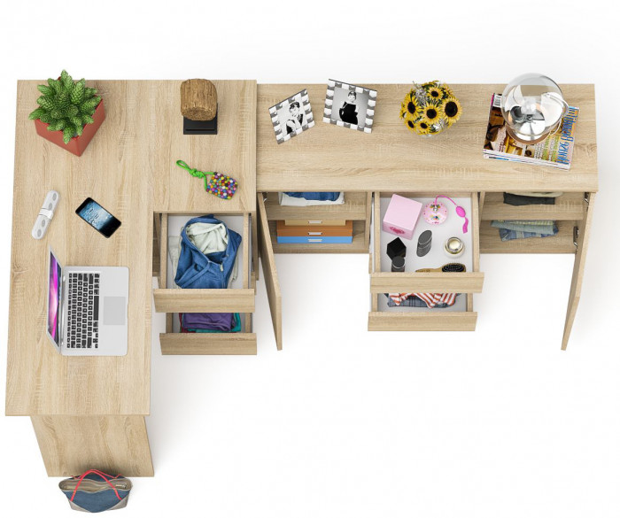 Мори компьютерный стол МС-16 правый + Комод МК1200.3, дуб сонома