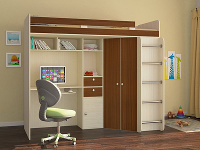 Кровать чердак Астра Дуб молочный/Орех