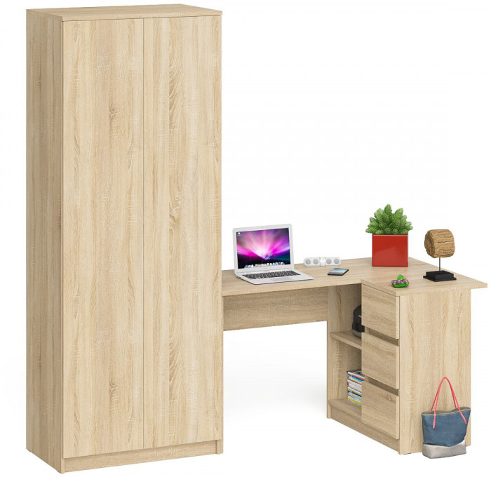 Мори Стол компьютерный МС-16 правый + Шкаф МШ800.1, цвет дуб сонома, ШхГхВ 204,8х84,9х209,6 см., выдвижные ящики справа, НЕ универсальная сборка