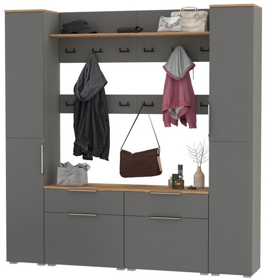 Октава Прихожая 35, цвет серый графит/дуб крафт золотой/фасады МДФ серый графит, ШхГхВ 194,2х35,4х197,6 см., универсальная сборка