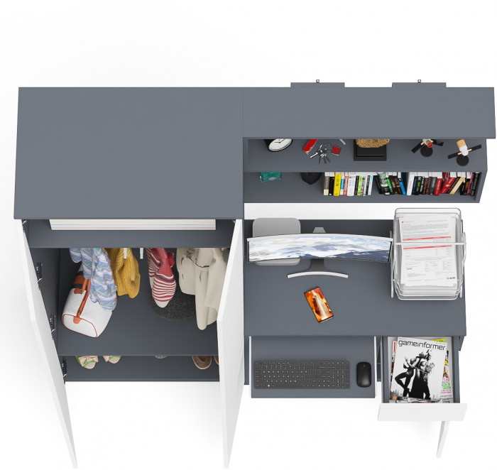 Мори компьютерный стол МС-1 правый + Шкаф МШ800.1 + Полка 900, графит/белый