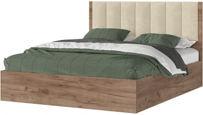 РЕЙН КР 02 Кровать 1.6х2.0 (1640х1110х2052) Велюр БЕЖЕВЫЙ/Корпус ДУБ КРАФТ ТАБАЧНЫЙ
