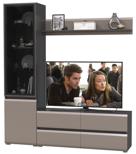 Сидней Комплектация № 048, цвет корпус: антрацит/фасады: МДФ веллюто капучино, ШхГхВ 179,9х41,3х205,2 см., ниша для ТВ 129х41х98 см., универс. сборка