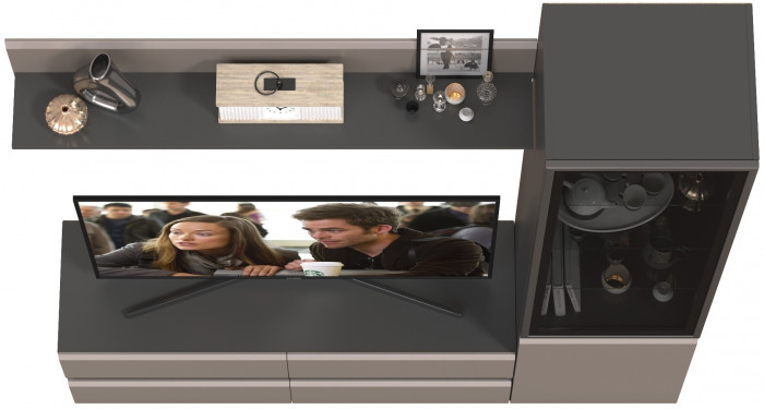 Сидней Комплектация № 048, цвет корпус: антрацит/фасады: МДФ веллюто капучино, ШхГхВ 179,9х41,3х205,2 см., ниша для ТВ 129х41х98 см., универс. сборка