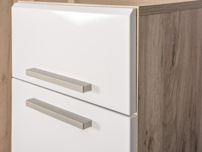 Лайн 13.121 Комод, цвет дуб крафт серый/фасады МДФ белый глянец, ШхГхВ 90х35х129,2 см., универсальная сборка