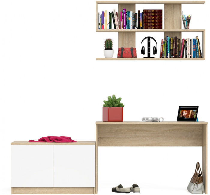 Мори письменный стол МСП1200.1 + Тумба МА900.1 + Полка 1200, дуб сонома/белый