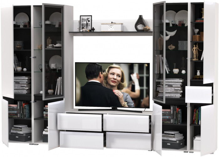 Сидней Комплектация № 058, корпус: белый/чёрный/фасады: МДФ белый глянец