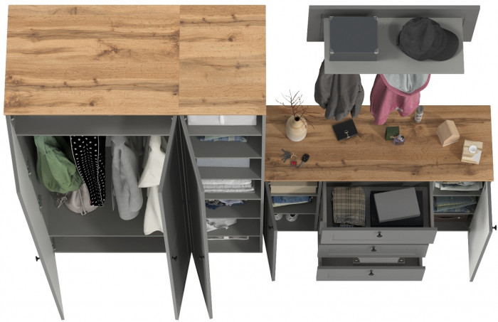 Остин Прихожая 39, цвет серый графит/дуб крафт золотой, ШхГхВ 240х54,3х229,6 см., универсальная сборка