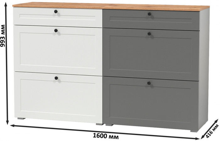Остин 16.121 Тумба для обуви + 16.121 Тумба для обуви, цвет белый шагрень/серый графит/дуб крафт золотой, ШхГхВ 160х41,6х99,3 см., ун. сборка