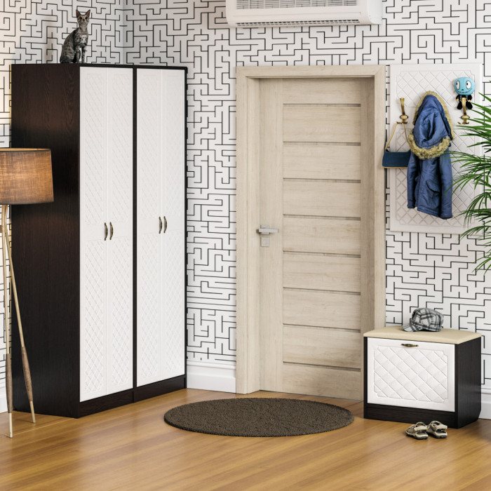 Прихожая П-6 Тумба, цвет венге/фасады МДФ белое дерево фрезеровка ромб, ШхГхВ 60х35х50 см.