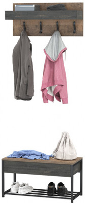 Трувор 13.241.03 Тумба для обуви + 15.04 Вешалка, цвет дуб гранж песочный/интра, ШхГхВ 80х36,6х195 см.