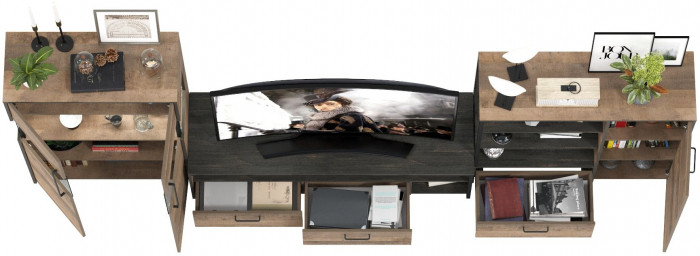 Трувор Гостиная 054, цвет дуб гранж песочный/интра, ШхГхВ 344,6х45,4х135,3 см., универсальная сборка