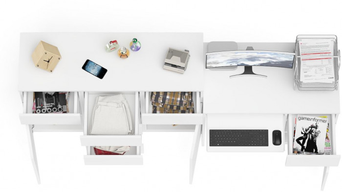 Мори Стол компьютерный МС-1 правый + Комод МК1200.4, цвет белый, ШхГхВ 210,4х50х94 см., выдвижной ящик справа, НЕ универсальная сборка