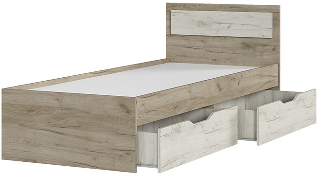 ГАРМОНИЯ КР 607 кровать с ящиками (0,8х0,78х2,032) дуб крафт белый/дуб крафт серый