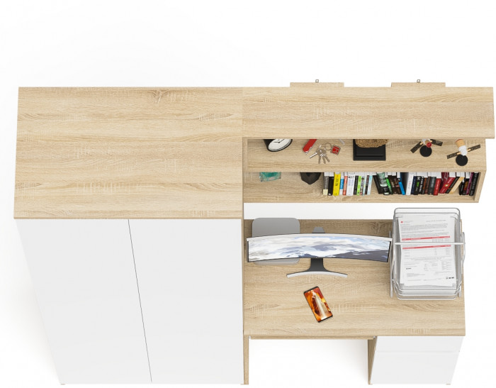 Мори компьютерный стол МС-1 правый + Шкаф МШ800.1 + Полка 900, дуб сонома/белый