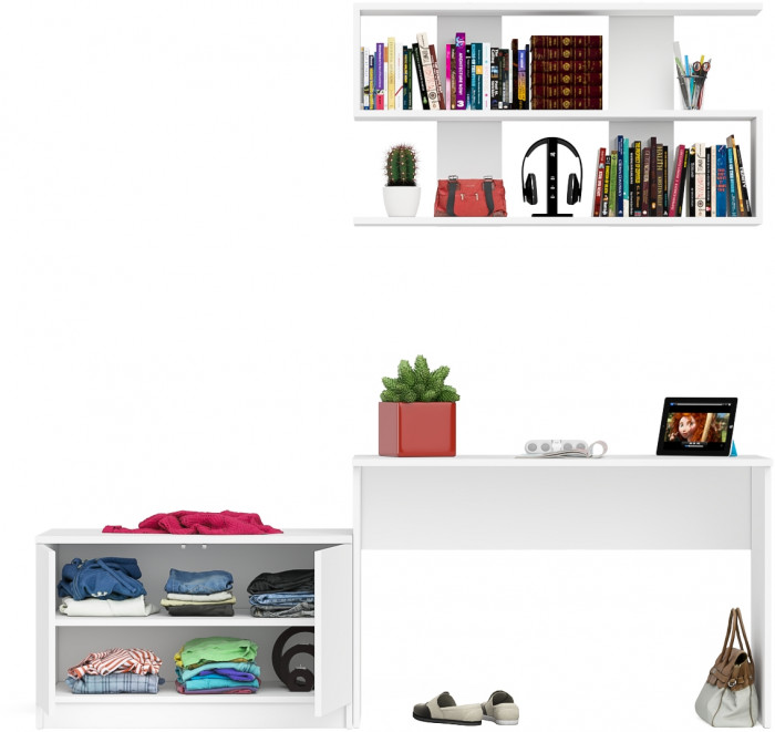 Мори письменный стол МСП1200.1 + Тумба МА900.1 + Полка 1200, белый