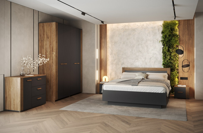 Кровать 160х200 с щитовым основанием "Каен" - Дуб стирлинг/Антрацит