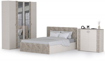 Амели Спальня № 10 Шкафы 08.49 + 13.133 + 08.49 + Кровать 11.31 + под. ортопед + Комод 13.107, цвет шёлк. камень/бетон чикаго беж, 1600х2000 мм, б/м